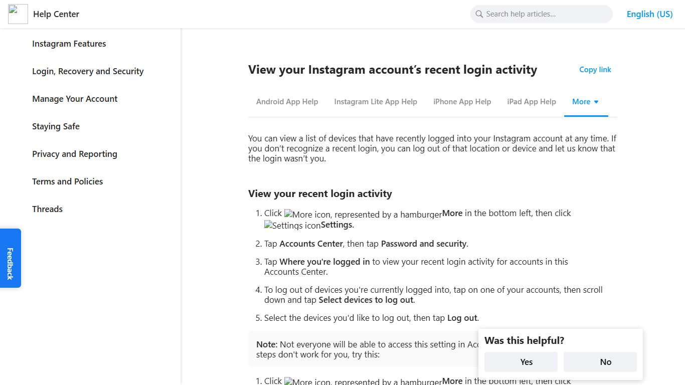View your Instagram account’s recent login activity | Instagram Help Center