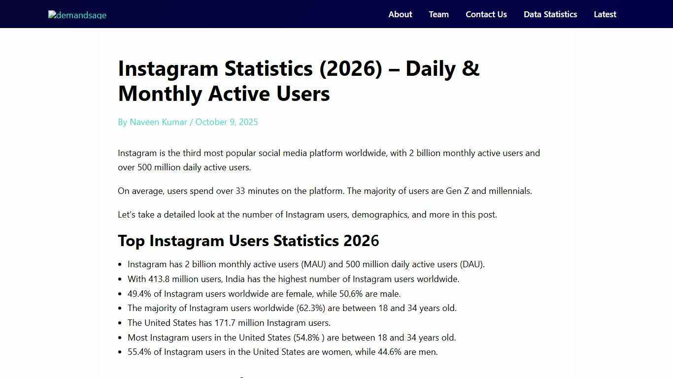 Instagram Statistics (2026) - Daily & Monthly Active Users